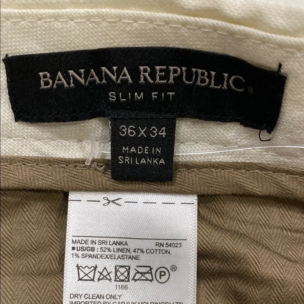 NWT Banana Republic Men's Size 36x34 Slim Fit Performance Linen- Cream